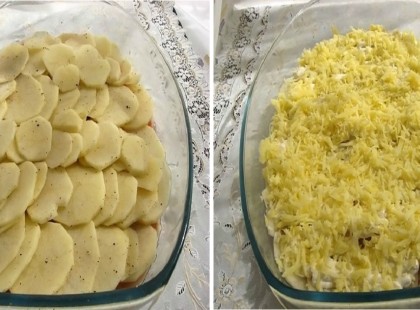 A burgonyát karikára vágta, felszeletelte a csirkemellet és elkészítette a világ legegyszerűbb ebédjét!