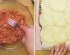 Az asztalra terített egy darab sütőpapírt, ráhalmozta a darált húst, majd a sajtot, fenséges étel lett belőle!