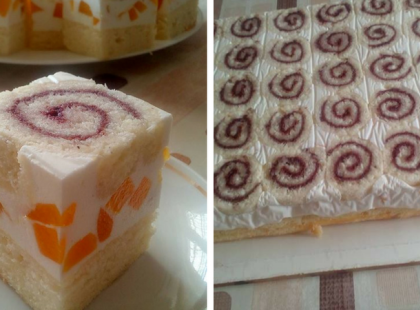 Könnyed nyári finomság, piskótatekercses vaníliakrémes szelet! Bámulatos, krémes és fantasztikus!