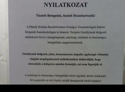 Meglepő nyilatkozat került ki a Péterfy kórház bejáratára! Itt olvashatod a felhívást!