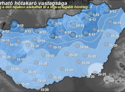 Egyre csak hízik a hóréteg. Már több helyen eléri a 10 centit a vastagsága, hétfőig pedig még tovább gyarapodhat. Egyes helyeken akár 20 centinél is több összegyűlhet.