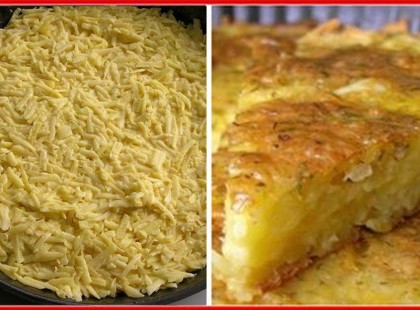 A burgonyát lereszelte, összekeverte a sajttal és tortaformába tette, majd megsütötte!