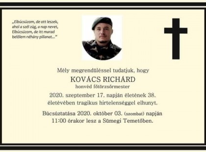 Mély megrendüléssel tudatjuk, hogy Kovács Richárd életének 38. évében tragikus körülmények között életét vesztette. Sajnos az ikertestvére...