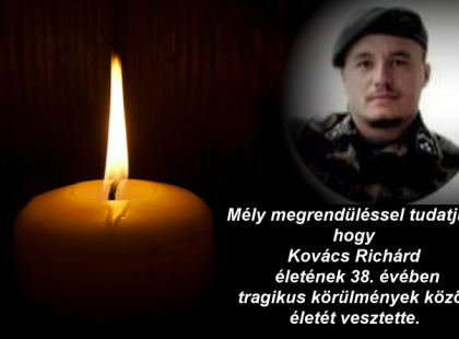 IKERTESTVÉRÉT KERESIK! Mély megrendüléssel tudatjuk, hogy Kovács Richárd életének 38. évében tragikus körülmények között életét vesztette.