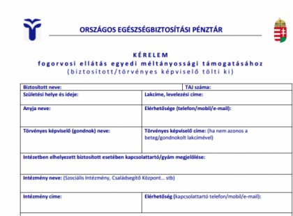 ITT A LETÖLTHETŐ egyedi KÉRELEM: Egyedi méltányossági kérelem FOGORVOSI KEZELÉSRE! Fontos! Százezreknek érkezett fontos információ! Így kérhet pénzt, támogatást méltányosságból az államtól fogorvosra, fogászati beavatkozásra, fogpótlásra, szájsebészeti kezelésre! Íme az ONYF hivatalos tájékoztatója!!!!