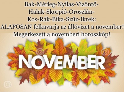Bak-Mérleg-Nyilas-Vízöntő-Halak-Skorpió-Oroszlán-Kos-Rák-Bika-Szűz-Ikrek: ALAPOSAN felkavarja az állóvizet a november! Megérkezett a novemberi horoszkóp!