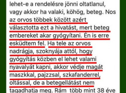 Újabb orvos aki emlékszik még rá, hogy mire esküdött fel az egyetem elvégzése után. Nem a pénzszerzésre és nem a média híreire, de főleg nem a politikusokra, hanem a „NE ÁRTS!” elvre.