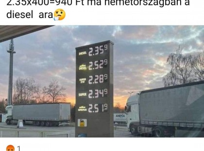 2.35x400=940ft ma Németországban a dízel ára!