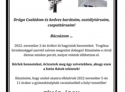 Fociedzés után összeesett és meghalt a 12 éves Áron