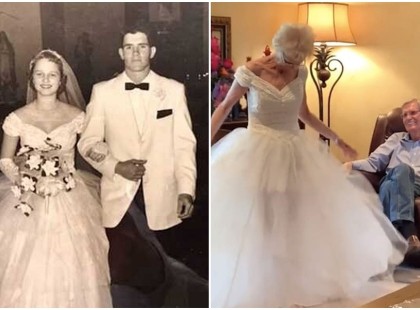 Több mint 60 évvel később felvette a nagyi a menyasszonyi ruháját és a nagypapa nem bírta levenni róla a szemét