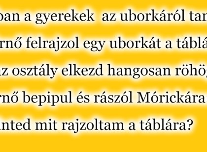 Iskolában a gyerekek az uborkáról tanulnak. A tanárnő felrajzol egy uborkát a táblára mire az osztály elkezd hangosan röhögn