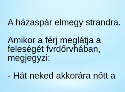 A férj meglátja a feleségét fürdőruhában, és megjegyzi