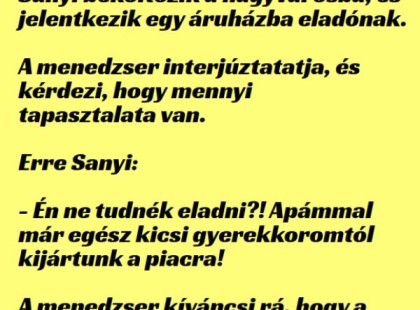 Sanyi beköltözik a nagyvárosba, és jelentkezik egy áruházba eladónak.