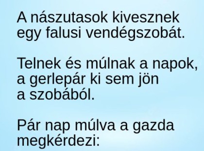 A nászutasok kivesznek egy falusi vendégszobát, és napokig ki sem mozdulnak