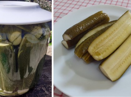 Mivel mi nem igazán szeretjük a kovászos uborkát, ezért ezt a fajta uborkát forrázva tesszük üvegbe, amit már másnap fogyasztunk