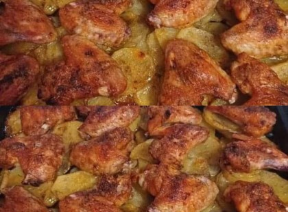 Mézes-sörös pácban készült csirkeszárny vele sült krumplival