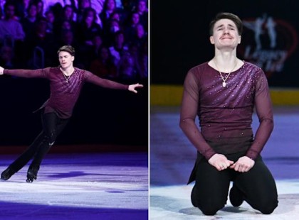Térdre rogyva sírta el magát a műkorcsolyázó, miután szülei emlékére táncolt, akik meghaltak a repülőgép-szerencsétlenségben