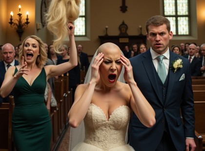 ? Az esküvőn az anyósom odalépett hozzám, és egyetlen mozdulattal letépte a parókámat – így minden vendég meglátta a kopasz fejemet. De ekkor valami egészen váratlan történt… ??