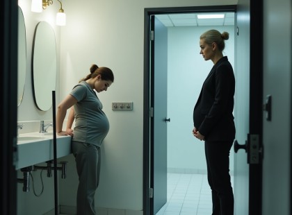 Senki sem segített a terhes takarítónőnek… amíg a főnöke be nem lépett a mosdóba