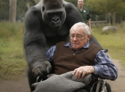 Az állatkertben kitört a pánik, amikor egy hatalmas gorilla hirtelen odarontott egy kerekesszékes férfihoz ??.