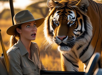 Életre szóló pillanat: a nő megdermedt, amikor a tigris kinyitotta a száját mellette