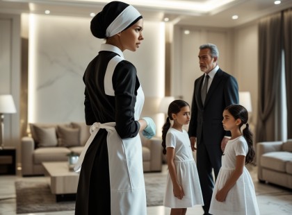 A milliárdos ráüvöltött a szolgálóra – amikor a nő levette a fejkendőt, elsápadt: „Te… nem lehetsz itt!