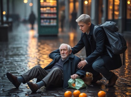 Tinédzser megmentett egy idős férfit az utcán – egy hét múlva az öreg visszatért… egy bőrönddel, ami mindent megváltoztatott!