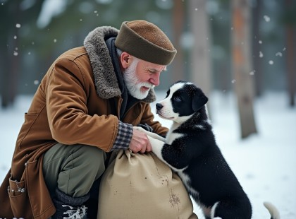Egy apró kiskutya őrizte a zsákot a fagyos erdőben – a tartalma mindenkit sokkolt!