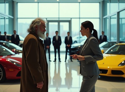 A nő azt hitte, egy koldus jött be az autószalonba… soha nem tévedett ekkorát!