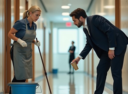 Egy öltönyös férfi megalázta a takarítónőt – amit utána kapott, arra senki sem számított