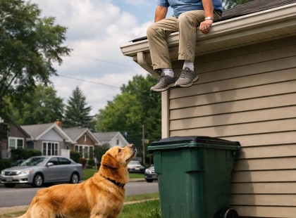 Fent rekedt a tetőn, miután ledöntötték a létrát – egy kutya mentette meg a helyzetet