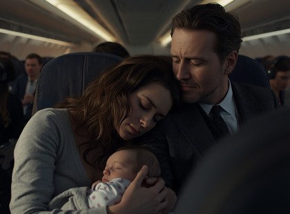 Elaludt egy idegen vállán a kimerült anya a repülőn – amit a férfi tett utána, attól mindenki megdöbbent