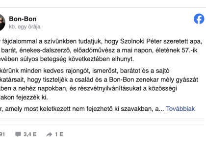 56 évesen elhunyt Szolnoki Péter a Bon-Bon együttes alapító tagja.