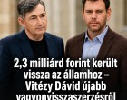 2,3 milliárd forint került vissza az államhoz – Vitézy Dávid újabb vagyonvisszaszerzésről számolt be