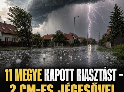 11 megye kapott riasztást – 100km/h Viharos széllel, villámlással, zivatarokkal akár 2cm es jégesővel érkezik a lehűlés
