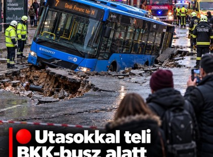 ? Utasokkal teli BKK-busz alatt szakadt be az út Budapesten – hat embert, köztük négy gyereket vittek kórházba!